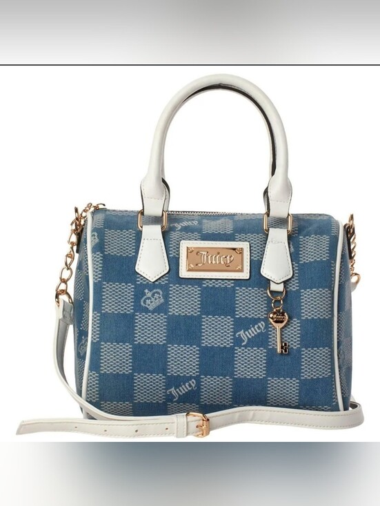 Juicy Couture Handbags - Juicy Couture Blue Check Satchel with White Trim